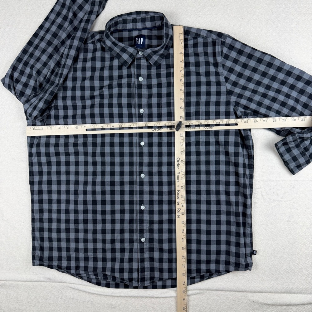Gap Mens XXL Grey Black Buffalo Plaid Long Sleeve Button Down Shirt Cotton Blend - Picture 3 of 7